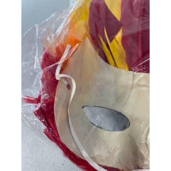 Feather Mask One Size Yellow Red Halloween Costume Theater Tribal Retro Holiday - Picture 4 of 6